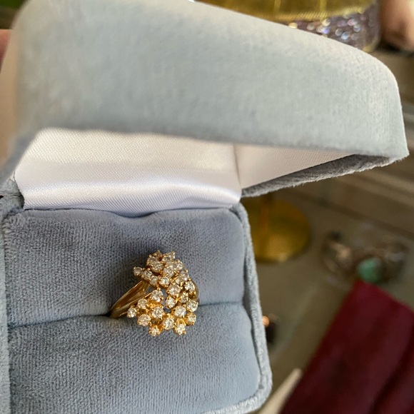 Sweetheart Gift!! Diamond Cocktail Ring 1.12 Carat, 14K Yellow Gold, Size 7 - Picture 2 of 10